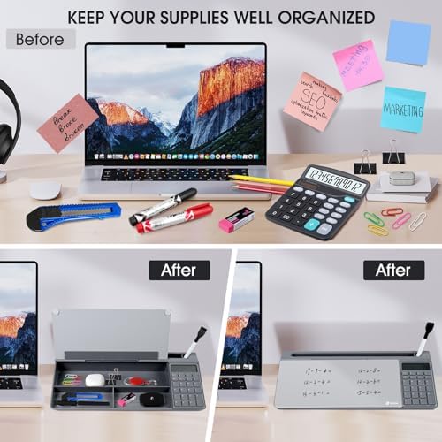 Varhomax Glass Desk Whiteboard Gray with Calculator