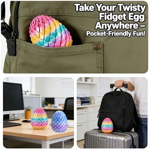 3D Printed Fidget Toys, Twisty Fidget Dragon Egg, Spiral Slippery Egg Toy