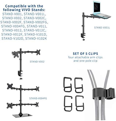 VIVO Cable Management Clips for Desk Monitor Stands, Computer Office Workstation Cord Organization Kit, 1 Pole and 4 Arm Clips, Set of Monitor Mount Wire Holder Hooks, Black, PT-SD-WC05C