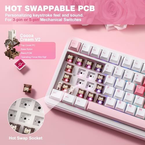 YUNZII B75 PRO 75% Wireless Mechanical Keyboard (White Heart,Cocoa V2)