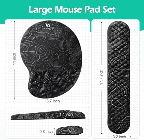 Gimars Upgrade Ergonomic Ultra-Soft Foam Keyboard Mouse Pad Wrist Rest Set, Smooth &Enlarge Wrist Support for Pain Relief, Computer, Laptop, Mac, Gaming, Office