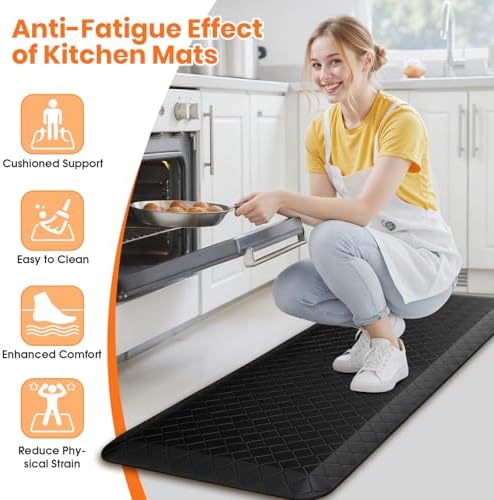 4/5 Inch Extra Thick Kitchen Mats for Floor,Non Slip Anti Fatigue Kitchen Rugs,Waterproof Stain Resistant Sink Mat,Cushioned Standing and Comfort Mats for Office (17"x47" Black)