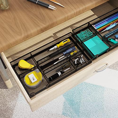 Desk Drawer Organizer, Metal Mesh Dividers Organizer (Blak-2P, Small)