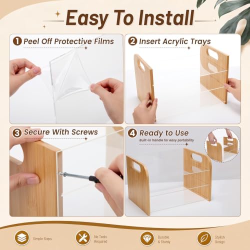 Marsui 3 Tier Desk Paper File Organizer, Bamboo & Acrylic Letter Tray