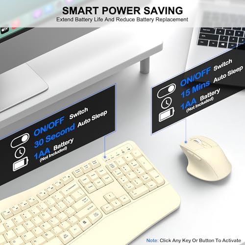 Wireless Keyboard and Mouse Combo, 2.4G Ergonomic Wave Keys (Latte)