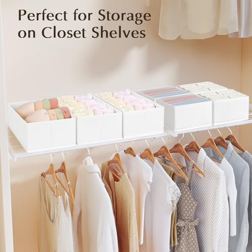 DIMJ Drawer Organiser System, Drawer Organiser, Foldable Storage Box, Fabric, Drawer Inserts for Wardrobes, Wardrobe Organiser for Trousers, Clothes, Set of 4, White