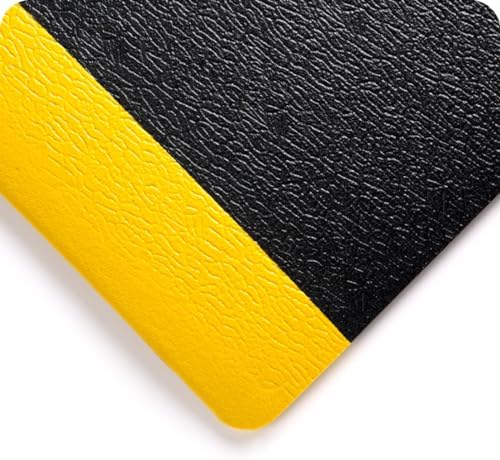 Wearwell Soft Step Light Duty Anti-Fatigue Mat - Black/Yellow. 3' W x 5' L x 3/8" Thickness. PVC Vinyl Sponge. Safety Rounded Edges. For Dry Areas in Light Industrial Applications (427.38x3x5BYL)