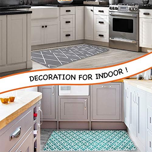 OPUX Anti Fatigue Kitchen Floor Mat, Reversible Cushioned Memory Foam Kitchen Rug Pad, Waterproof Non-Slip Padded Comfort Standing Mat Office Laundry Home, 47x17 (Geometric Teal Gray)