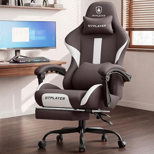 LUCKRACER Big and Tall Gaming Chair, 350Lbs Heavy Duty Office Chairs High Back Computer Chairs with Foot Rest Wide Cushion Lumbar Support Desk Chair Comfy for Adults Breathable Fabric, Brown