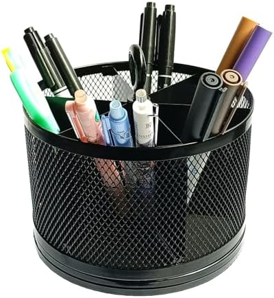 SETTFRFE Mesh Rotating Pen Holder for Desk, Black, 6-Slot