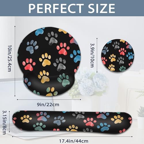 Wrist Rest Mouse Pad and Keyboard Support Set,Cute Cat Dog Paw 3 in 1 Ergonomic Memory Foam Mousepad with Non Slip Base, Gaming Mouse Pad for Office and Home