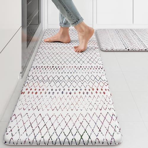 KIMODE Kitchen Mats 2PC Cushioned Anti Fatigue Boho Kitchen Rugs Home Decor