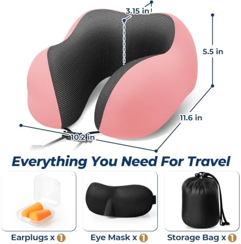 ExploreBliss Travel Pillow, Memory Foam Neck Pillow Airplane, Pink
