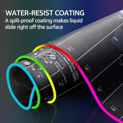 KTRIO RGB Large Gaming Mouse Pad, 31.5 x 15.7 in, RGB World Map, XXL