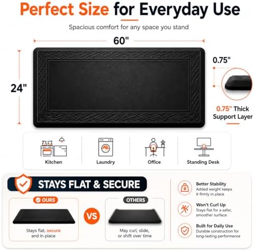 24 x 60 Inch Extra Support Anti Fatigue Comfort Kitchen Mat, Waterproof Long Kitchen Runner, Non-Slip Standing Desk Mat, Commercial Pads for Offices, Home, Garages (Bordeaux Black, 24'' x 60'')