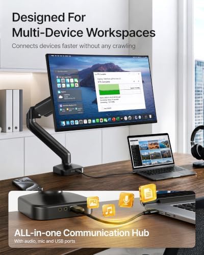 monTEK Single Monitor Arm with USB Ports for 17-32" Screen up to 19.8 lbs