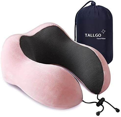 TALLGO Travel Pillow, Best Memory Foam Neck Pillow Head Support Soft Pillow for Sleeping Rest, Airplane Car & Home Use (Pink)