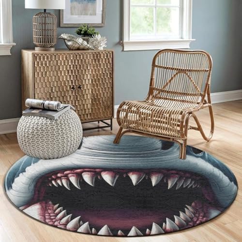 Women's Large Home Decor Mat, Soft Round Yoga Carpet, Non Slip Machine Washable Home Office Circle Rug Shark