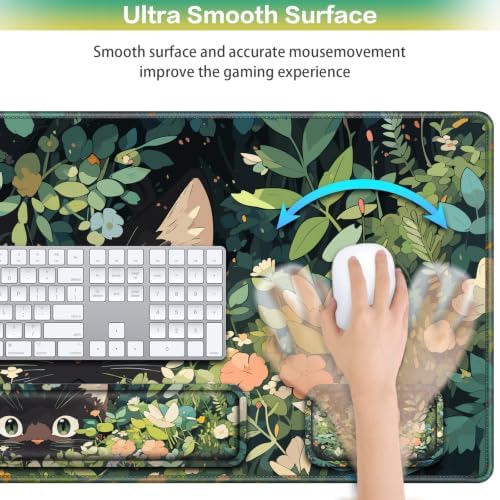Desk Mat Anime, Mouse Pad with Wrist Rest, 4-in-1 Cat Desk Pad
