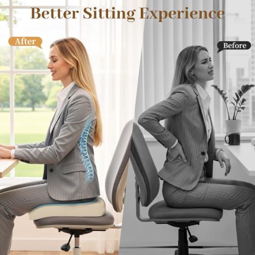 TranquilRelax 2XL Memory Foam Seat Cushion for Office Chair, 3.7-Inch, Khaki