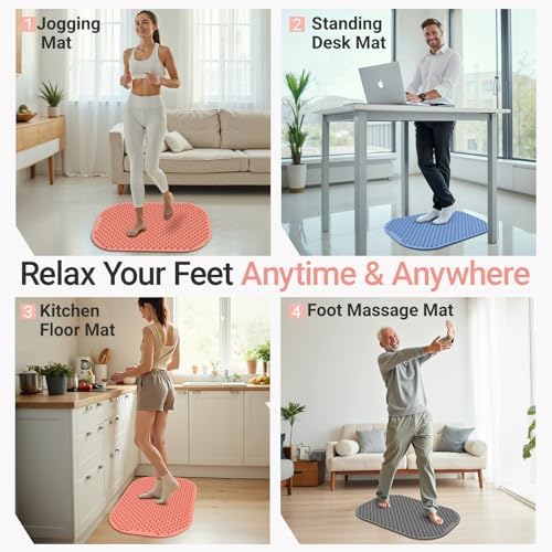 Silicone Foot Massage Mat, Extra-Large Reflexology Mat for Feet Relaxation, Portable Foot Acupressure Mat with Dual-Side Usage, Foldable Standing Desk Mat for Pain, Fatigue Relief(Pink-XL)