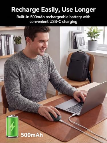 hunart H6 49g Wireless Mouse, Bluetooth & 2.4GHz, USB-C Charging, Black