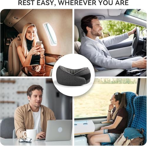 SZXYX Travel Pillows - 100% Pure Memory Foam Neck Pillow for Airplanes, Comfortable Breathable Cover, 360° Support Stowable Pillows for Sleeping, Car, Airport Travel Essentials, Pigeon Grey