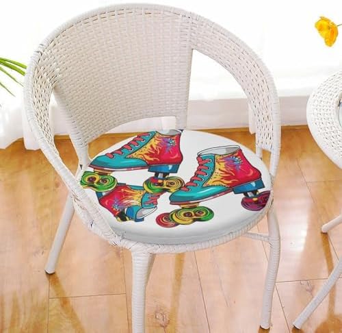 Colorful Roller Skates Round Memory Foam Seat Cushion with Removable Polyester Cover, Soft Breathable Slow Rebound Comfort Chair Pad for Dining Office Patio Kitchen and Home Furniture