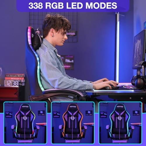 RGB Gaming Chair with LED Lights Massage Ergonomic Computer Chairs-Purple