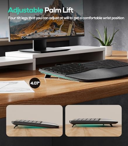 Nulea RT07B Wireless Ergonomic Keyboard - Split Keyboard, Wrist Rest, Natural Typing, Bluetooth and USB Connectivity, USB-C Rechargeable,Compatible with Windows Mac (Silver White)