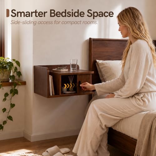 Floating Nightstand Set of 2 Walnut Bedside Table with Open Shelf