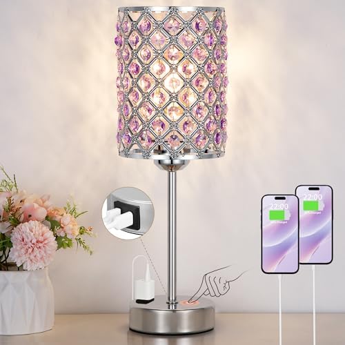 Hong-in Crystal Lamps for Night Stands, Purple Table Lamp for Bedroom