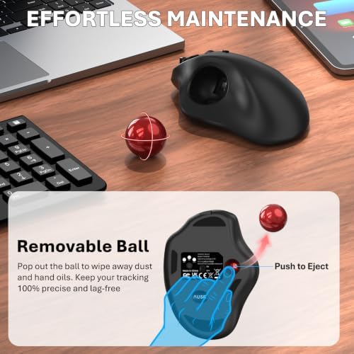 EDJO Wireless Trackball Mouse, Ergonomic Mouse with 30° Tilt, 5 DPI, Red