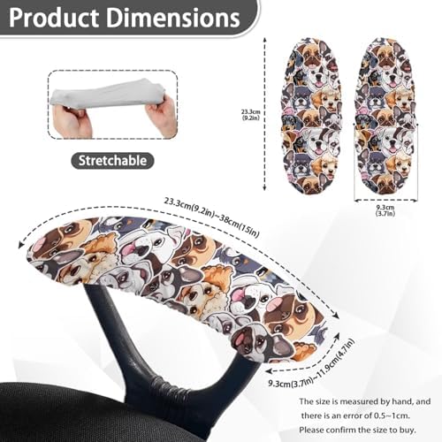 Cute Cartoon Dogs Printed Office Chair Arm Covers Set of 2, Soft Elastic Fabric Chair Arm Rest Covers, Stretchy Washable Office Chair Arm Covers for Desk Chairs Computer Chair