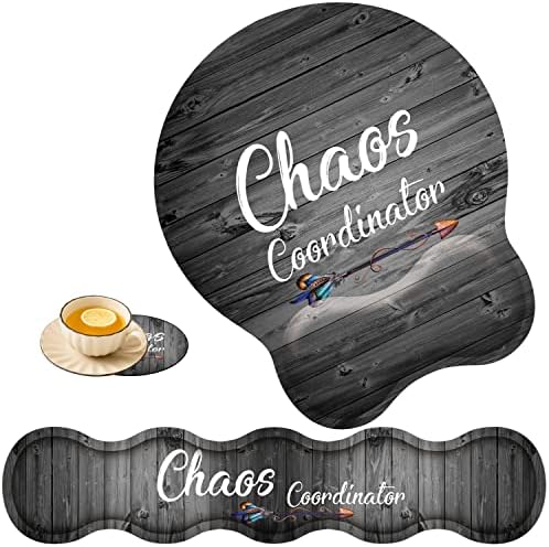 Keyboard and Mouse Wrist Rest Pad Set With Memory Foam - Ergonomic Non-Slip Base for Easy Typing and Pain Relief - Quote Chaos Coordinator (With Coaster)