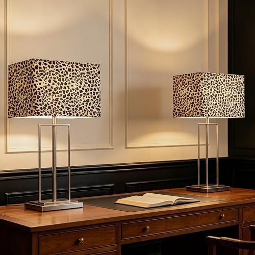 GO&SO Medium Rectangle Lampshades Set of 2,14"Lx8"W x9"H Yellow Leopard Art