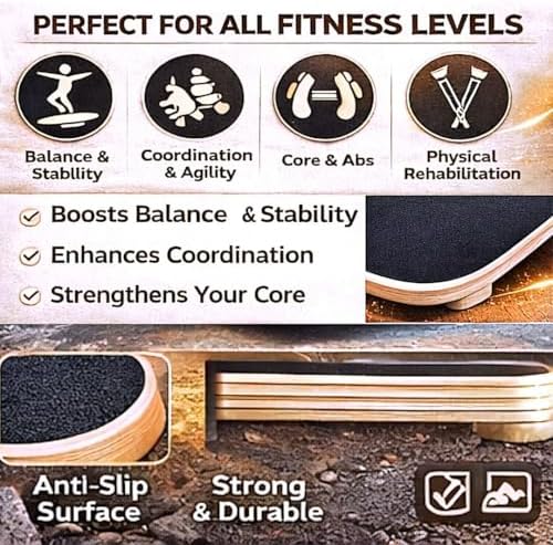 Wooden Balance Board Trainer, Non-Slip Roller for Surf & Skate