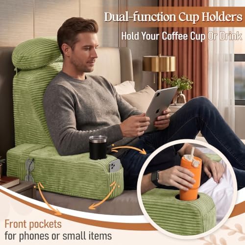 Reading Pillow/Backrest Pillow with Arms, Cup Holder & Phone Pocket