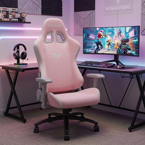 Gaming Chair 4D Adjustable Armrests - 170° Reclining & 320lb Capacity, High Back Ergonomic Game Chair with Lumbar Support, Pink