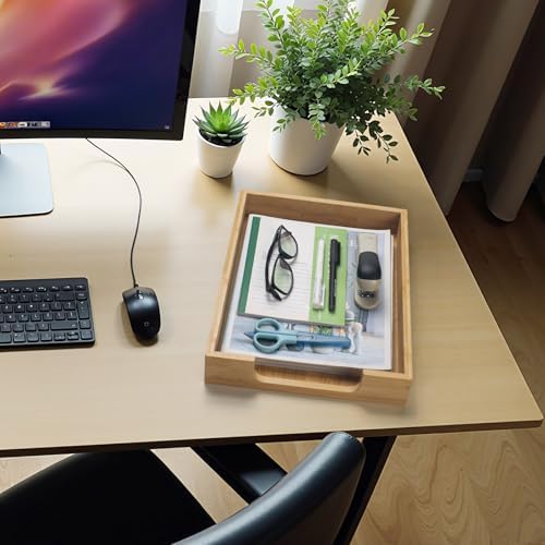 Bamboo Letter Tray, Wood Desk Tray, Wooden Desk Organizer, A4 Paper, Document, File, Mail, Magazine Storage Basket for Office, Classroom, Home Desktop