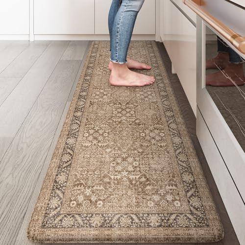 KIMODE Anti Fatigue Kitchen Mat, Cushioned Boho Kitchen Runner 17.3"x59"