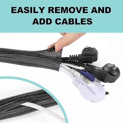 AGPTEK Cable Management Sleeve, 2 Pack 5ft - 1.8 inch Cord Hider, Black