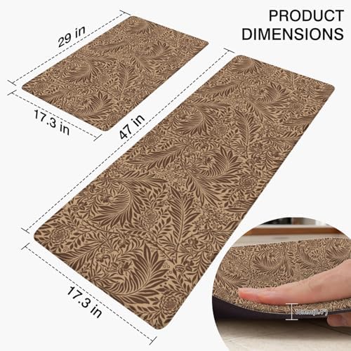 Tropical Palm Leaf Anti Fatigue Kitchen Rug, 17.3"x47"+17.3"x29"