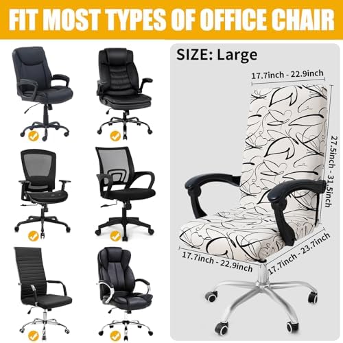 Smiry Stretch Printed Office Computer Desk Chair Covers, Beige and Black