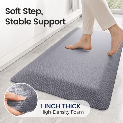 1" Extra Thick Anti Fatigue Kitchen Mats for Floor Standing Desk Mat, Grey
