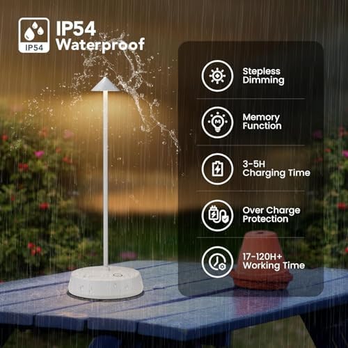 Cordless Touch Table Lamp Rechargeable LED Battery Operated 6000mAh