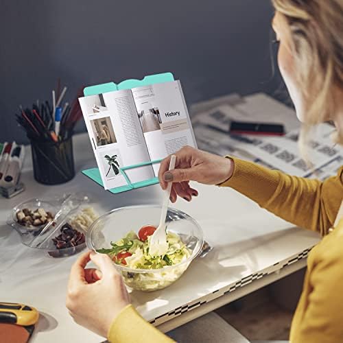 Honagu Book Stand Metal Desk Book Holder, Book Holders for Reading Hands Free, Adjustable Cookbook Documents Holder, Portable Bookstand for Music Books, Textbook, Recipe, Tablet, Ipad (Light Green)