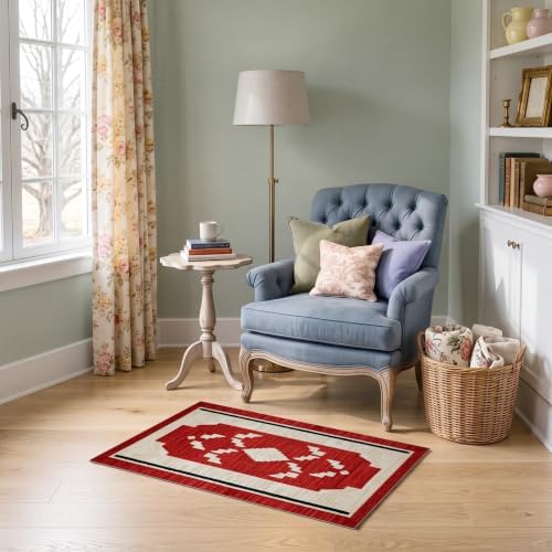 2'x3' Red Ivory Cat Crimson Boho Geometric Ultra-Soft Accent Mat