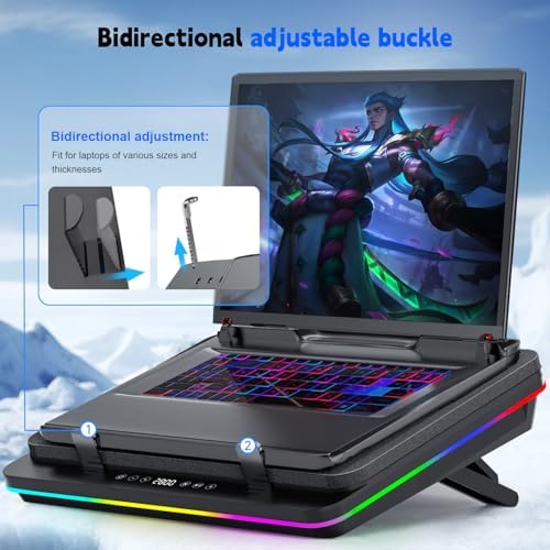 IETS GT600 RGB Laptop Cooling Pad Equipped with Gigantic Turbo-Fan（5.5inch Diameter）,Sealed Foam for Rapid Cooling Gaming Laptop,14.1-19.3 inch Laptop Cooler with 3-Port USB Hub,Dust Filter