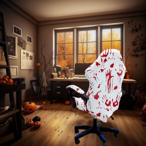 Gaming Chair Covers Slipcovers, Stretch Removable Washable Computer Reclining Gaming Chair Protector Slipcovers with Armrest Cover (No Chairs) (Halloween-bloodyprinting White)